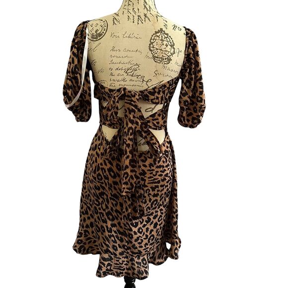 Missguided‎ Cheetah Leopard Animal Print Double Tie Back Dress US 8 UK 12 N21 - Picture 3 of 6